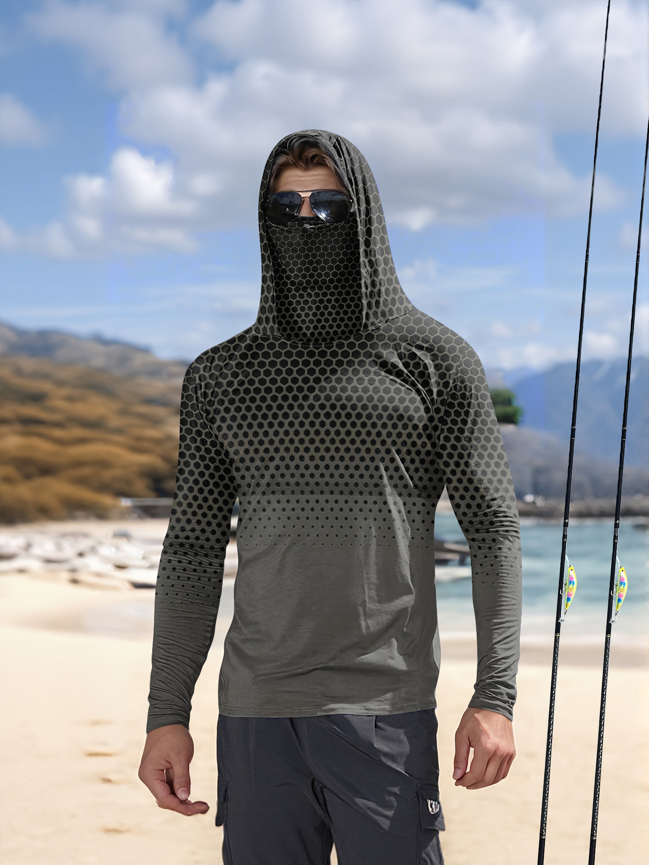 Fishing Mask Sun Protection - 남성용 여름 UPF50+ 낚시 후드티 (페이스