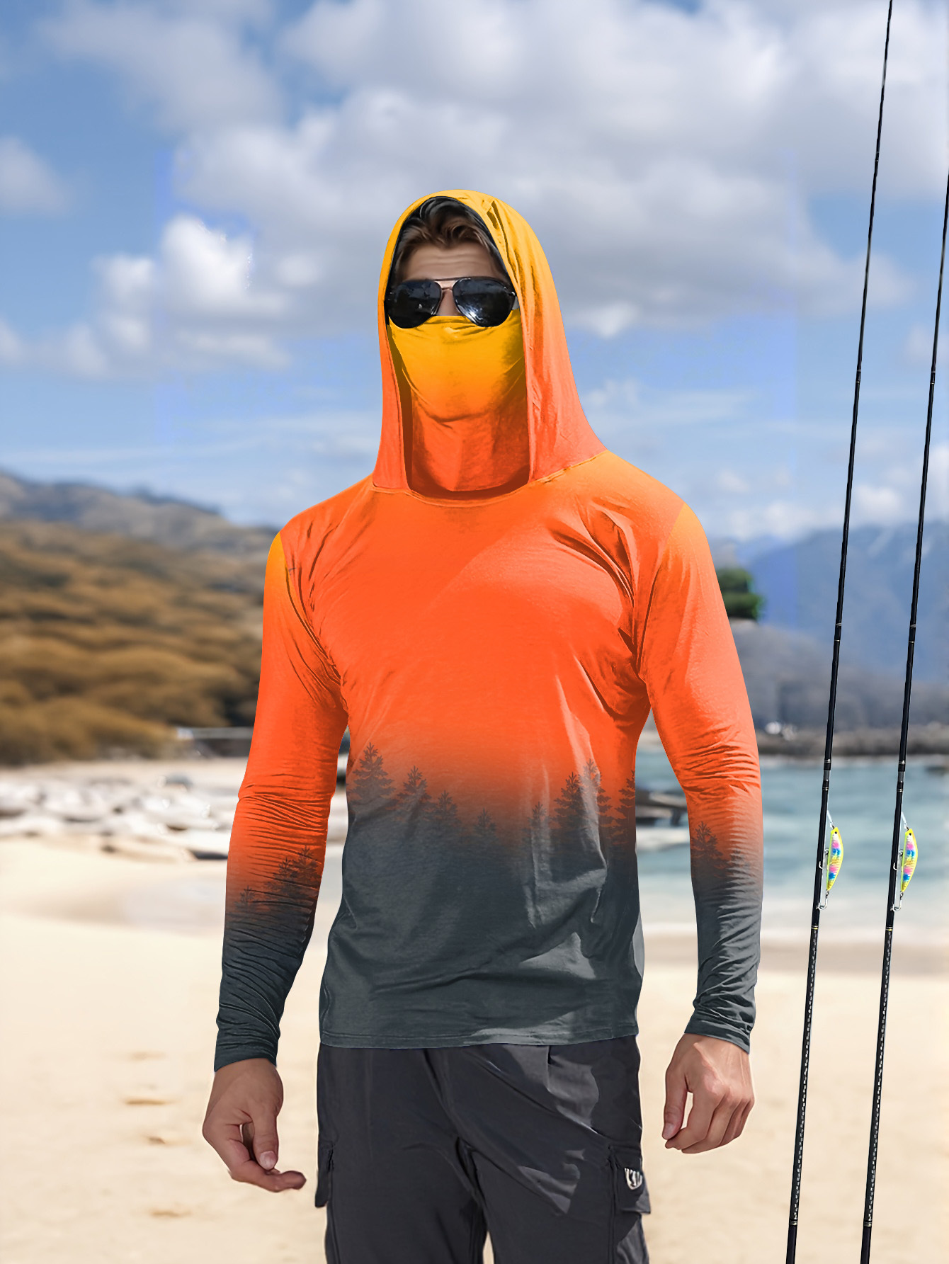 남성용 그라데이션 포레스트 프린트 자외선 차단 낚시 후 - Fishing Hoodie 리뷰 및 가격