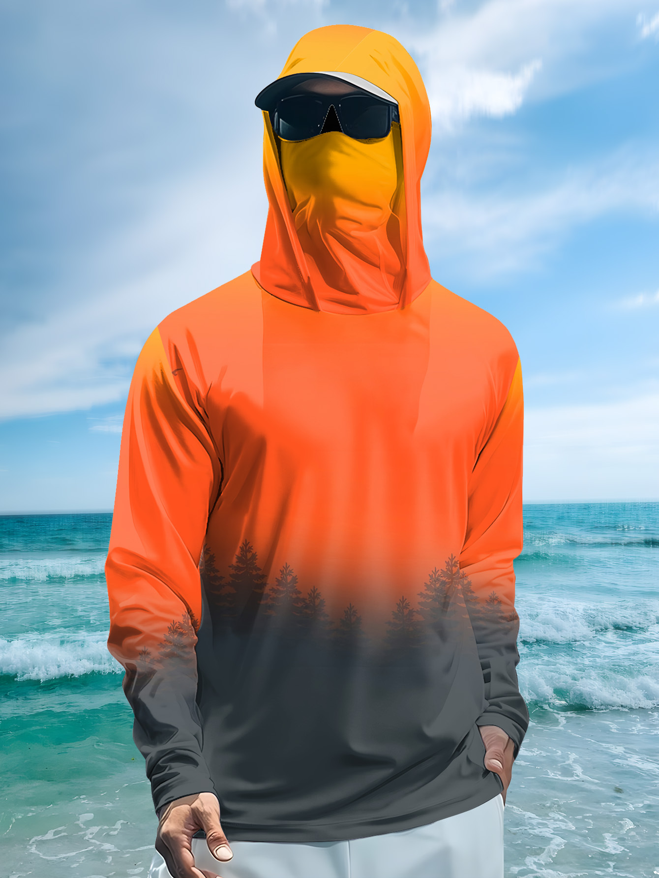 남성용 그라데이션 포레스트 프린트 자외선 차단 낚시 후 - Fishing Hoodie 리뷰 및 가격