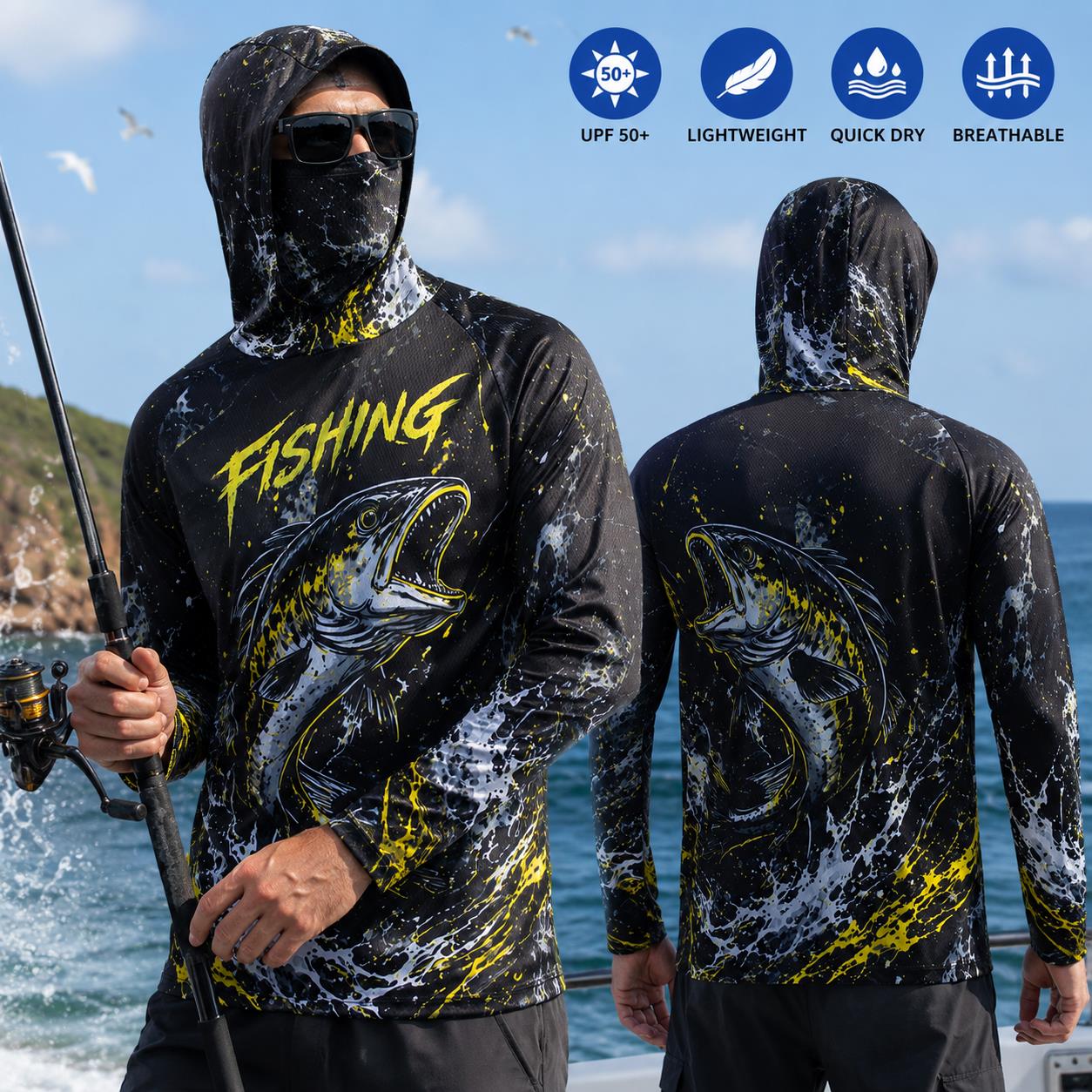 빠른 건조 통기성 남성 낚시 후드티 그라데이션 배스 프 - Fishing Hoodie 리뷰 및 가격